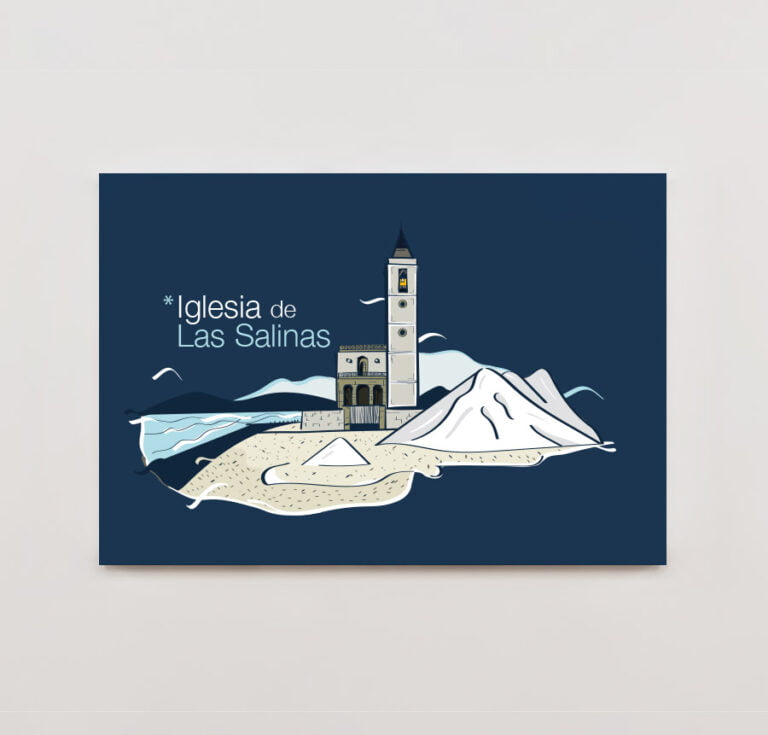 Ilustración de Iglesia de las Salinas Cabo de Gata. Impresión sobre lienzo, Aluminio o PvC